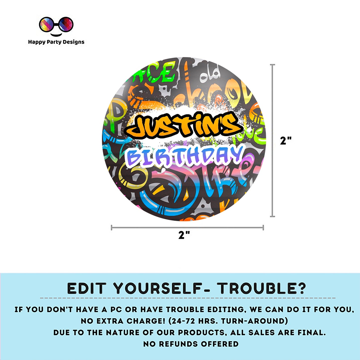 Editable Graffiti Round cupcake toppers | Graffiti birthday | Graffiti  Birthday Party | Graffiti themed | Boy Birthday Party | stickers #K1