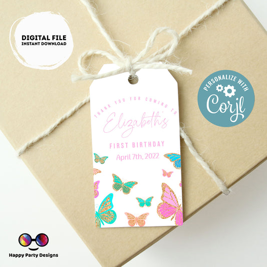 Editable Butterfly Favor Tags | Butterfly Thank you tags | Birthday Gift Tags | Butterflies Template | gift tag |Favor tags #0002