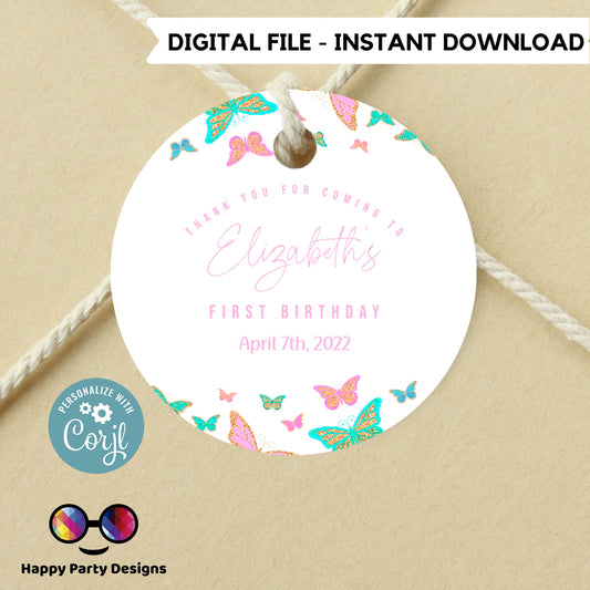 Editable Butterfly Favor Tags | Butterfly Magical Birthday Thank you tags | Birthday Gift Tags | Butterflies Template | gift tag #0002