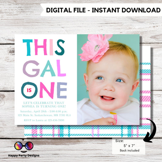 Editable This gal is one First Birthday Invitation | girl Party Invitation Instant Template | First Bday Invite | One year | with picture