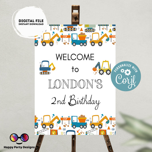 Editable Welcome Sign | Trucks birthday | under construction birthday Decorations |construction sign |birthday Boy |  Welcome Sign | Any age