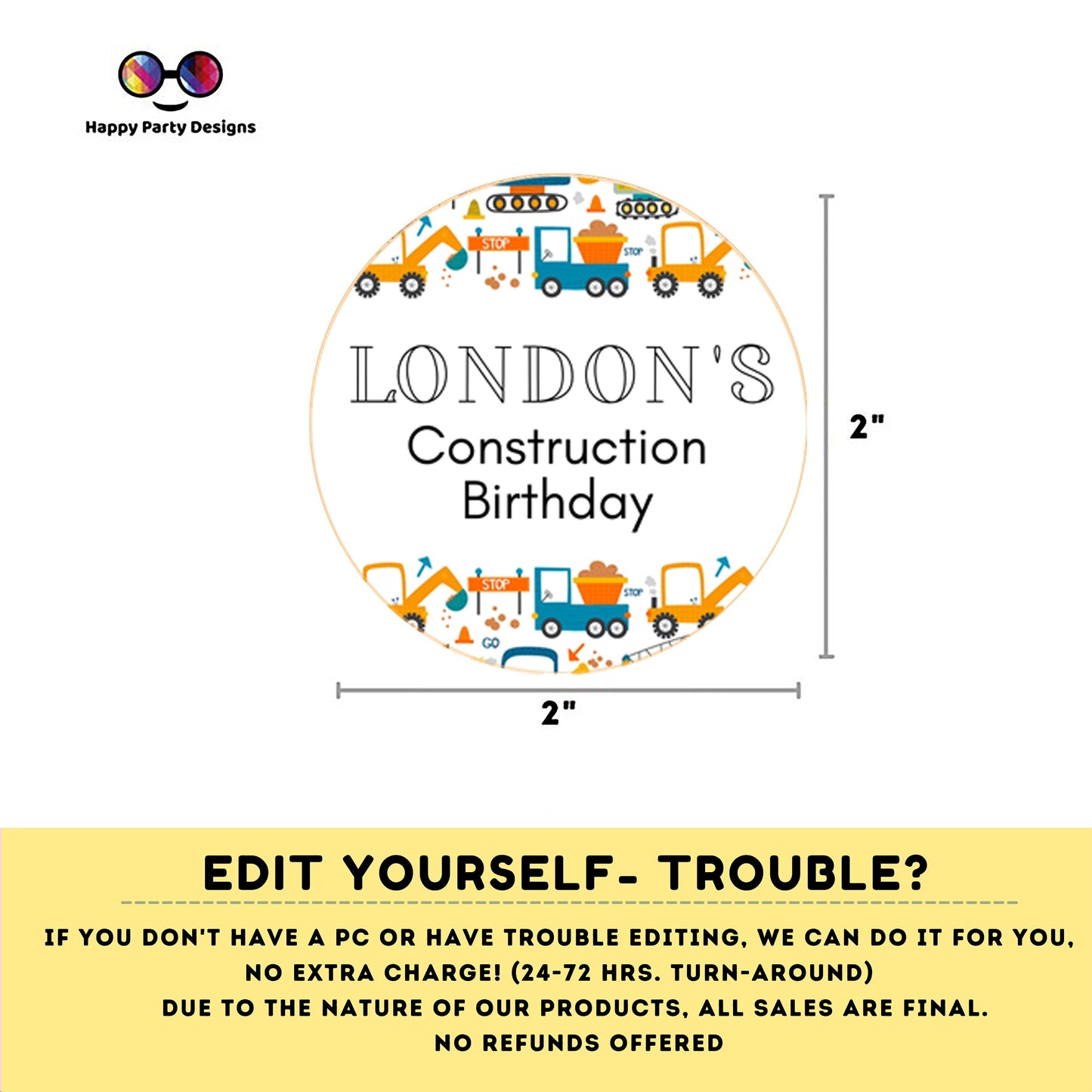 Editable Trucks Round cupcake toppers | under construction | trucks Birthday Party | Construction cupcake toppers | trucks stickers 2"