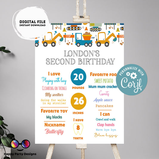 Editable Milestone Sign | Trucks birthday | Party under construction birthday Decorations | baby Boy | Construction party | trucks party