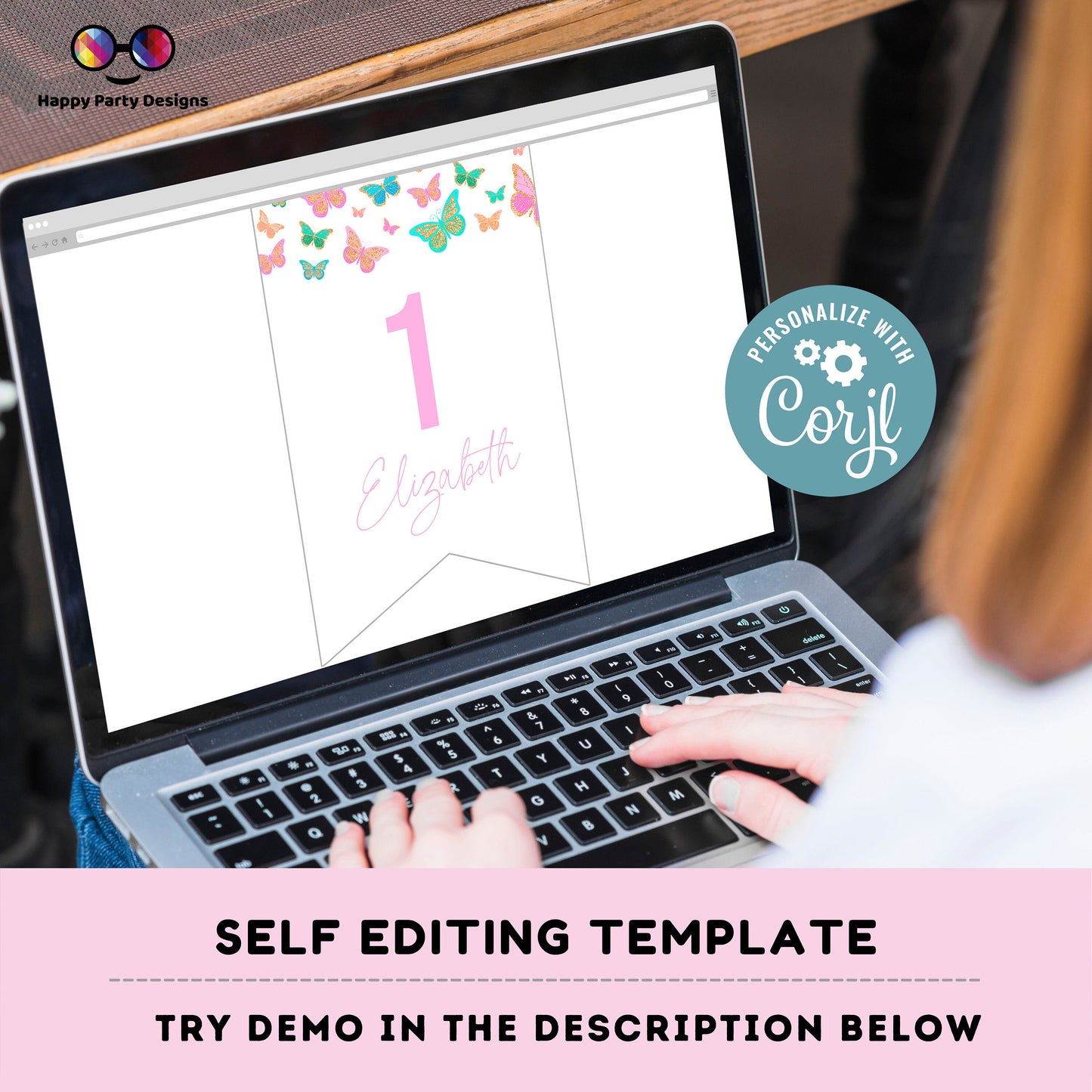 Editable Butterfly One Birthday Banner | Spring birthday | First Birthday banner | Butterfly birthday party  |  One banner to print #0002