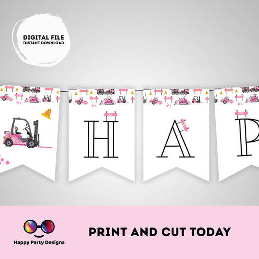 Happy Birthday Under construction Banner | Trucks party | Birthday banner | construction birthday party  |  birthday girl