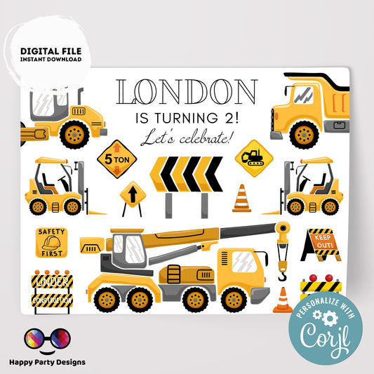Editable construction placemat | Trucks Placemat  | Any Age | Trucks birthday | under construction Party decor