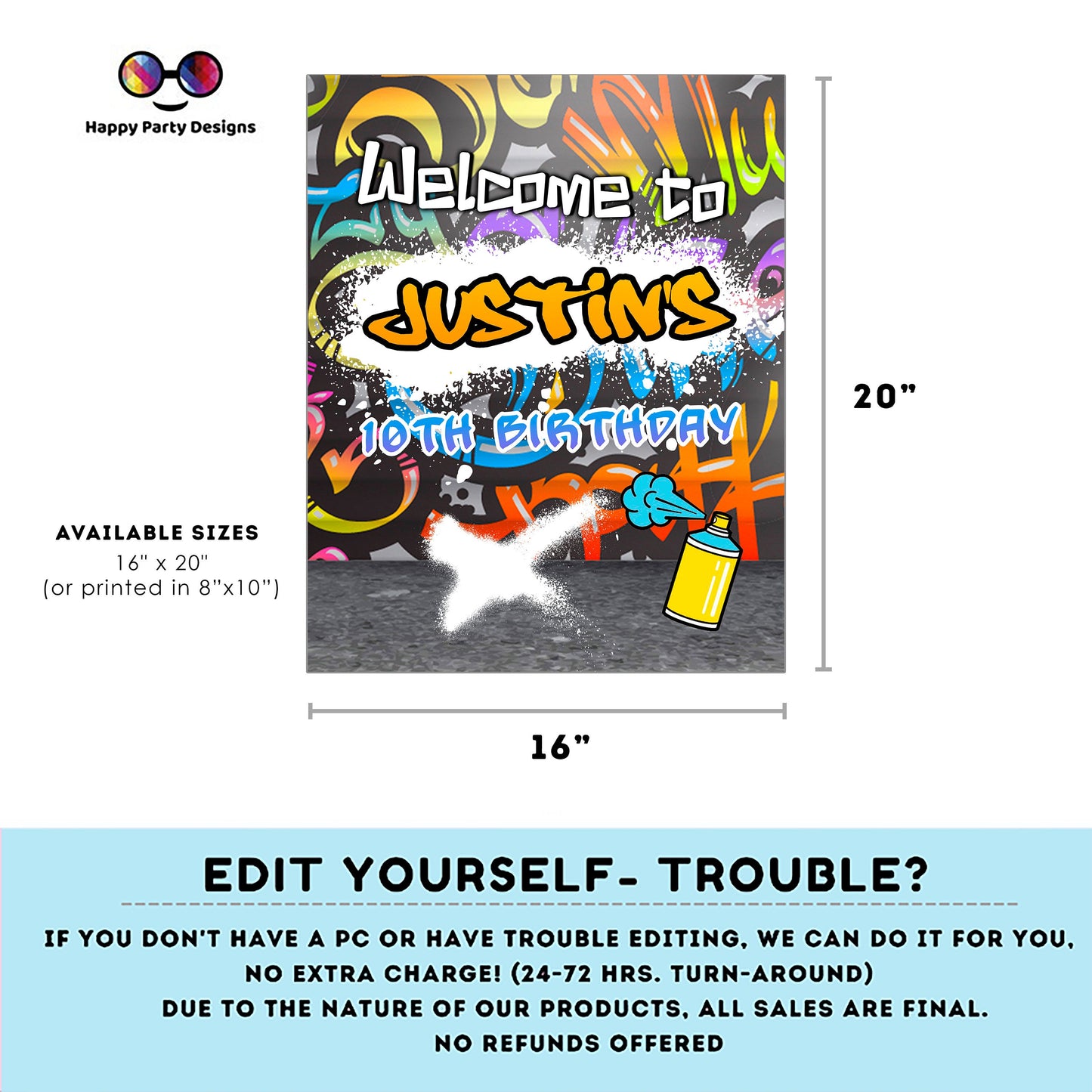 Editable Graffiti Welcome Sign | Digital graffiti printable Welcome sign  | Birthday boy | Graffiti party | Personalize Online #K1