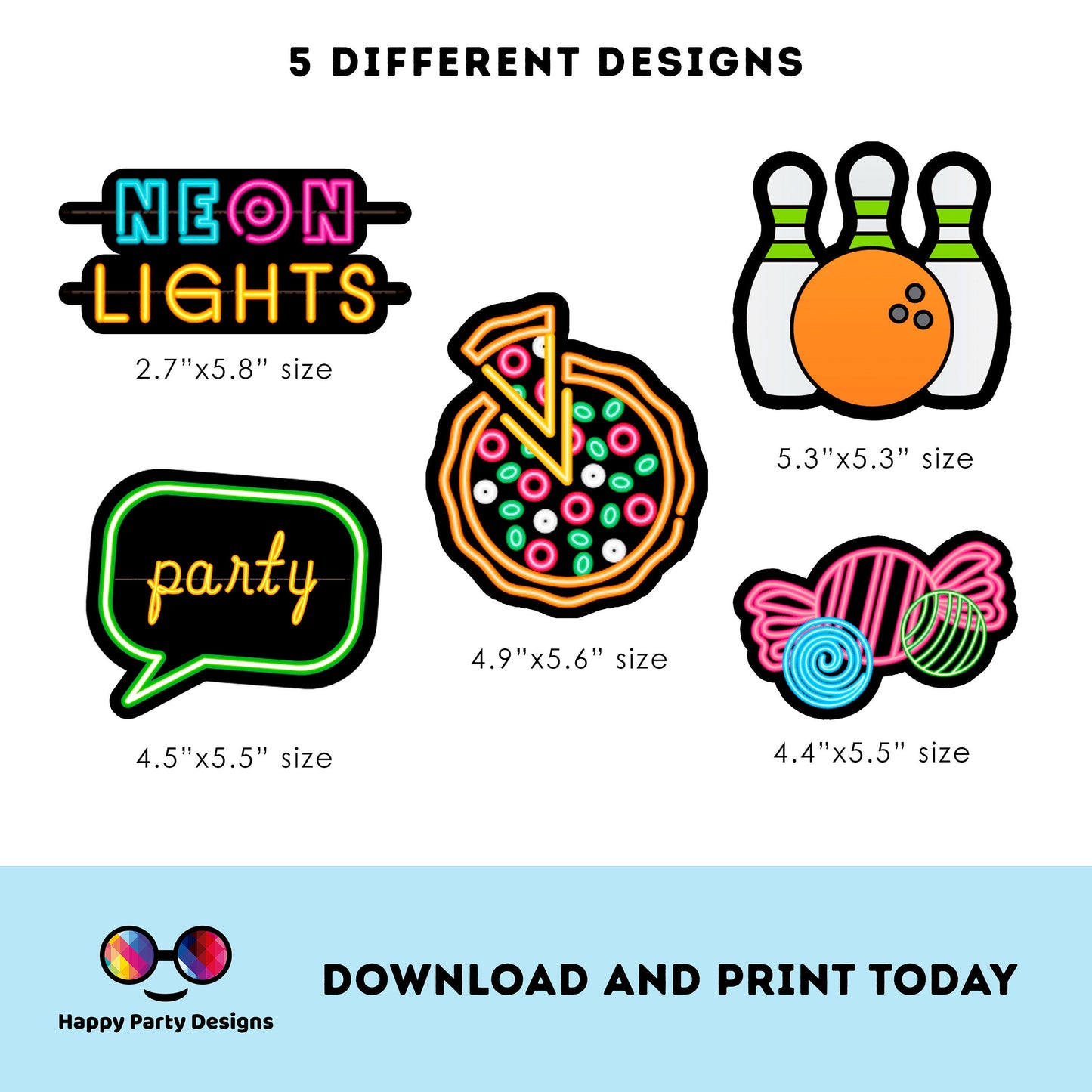 PRINTABLE neon bowling Cake Topper | bowling birthday Party Cake Topper | Bowling Cake Topper | Center pieces | Instant download #0003