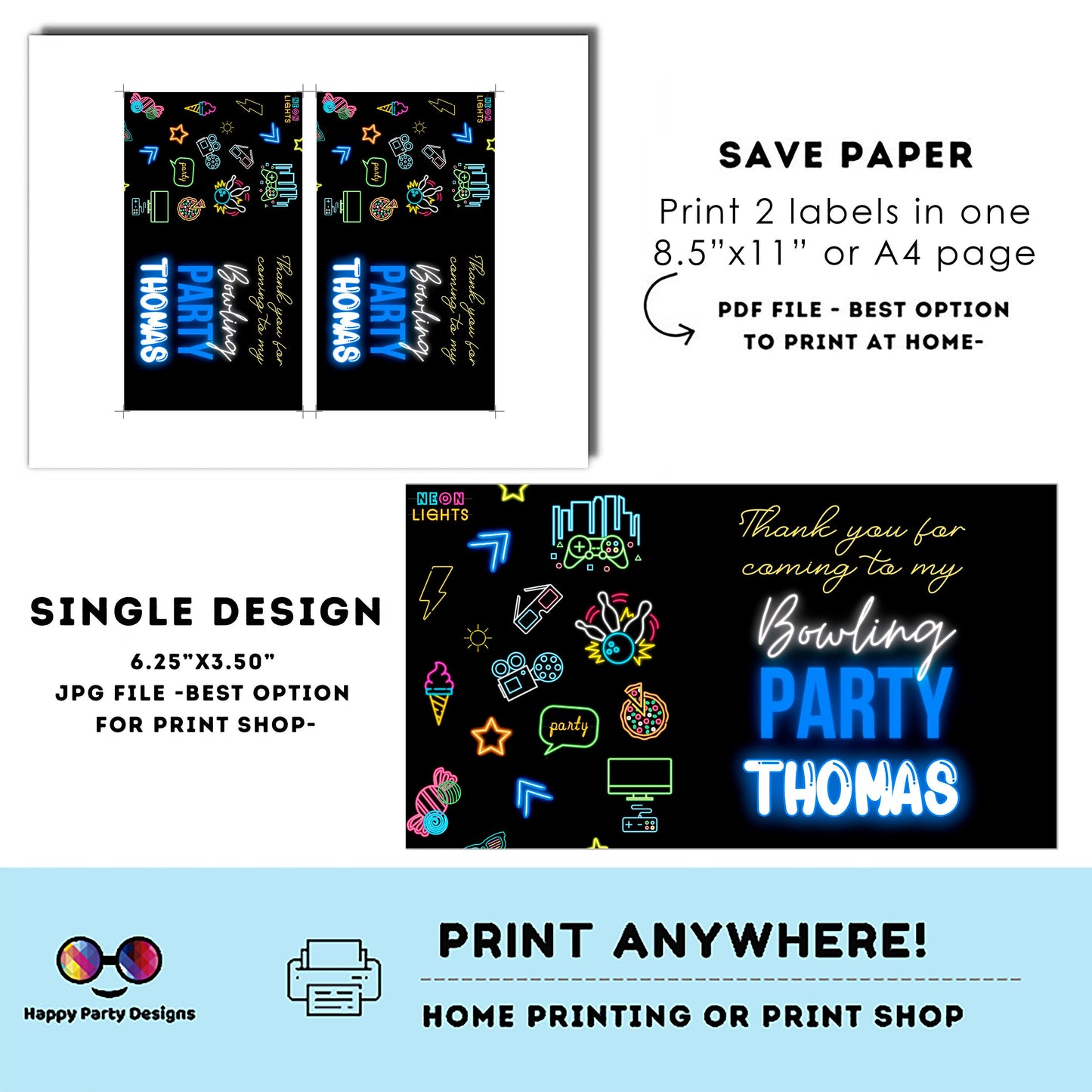 Editable Bowling  Birthday Box label | Bowling  party | favor box | Bowling  birthday party | Girl birthday | Box to print | Bowling favors