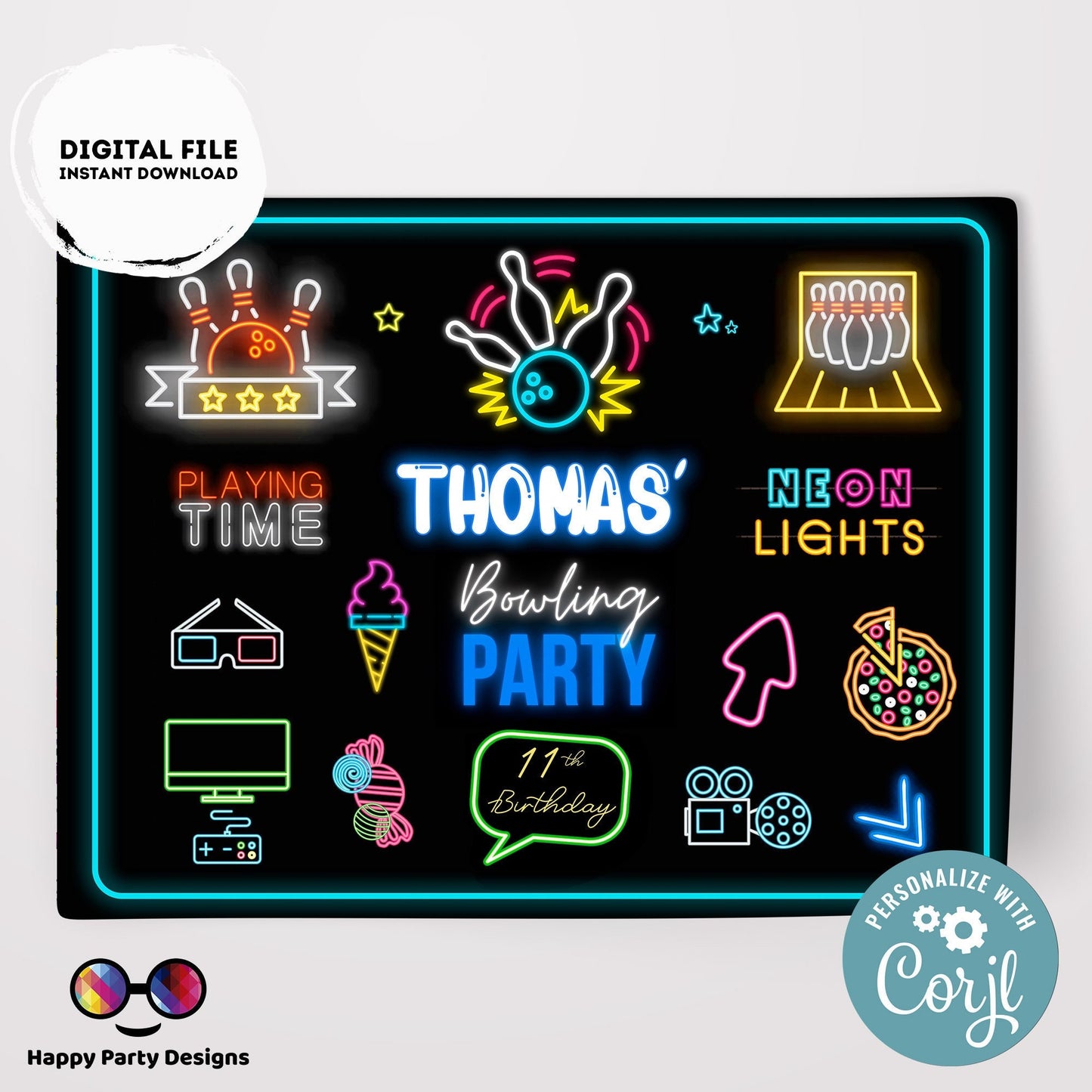 Editable bowling placemat | Digital bowling printable placemat  | Birthday boy | bowling placemat | Personalize Online #K4