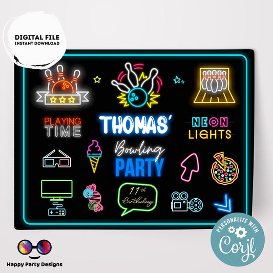 Editable bowling placemat | Digital bowling printable placemat  | Birthday boy | bowling placemat | Personalize Online #K4