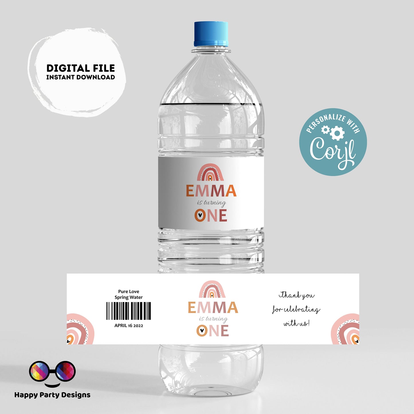 Editable boho rainbow water bottle labels | printable labels |  rainbow labels | Girl birthday |  bottle labels  | girl boho party Rainbow