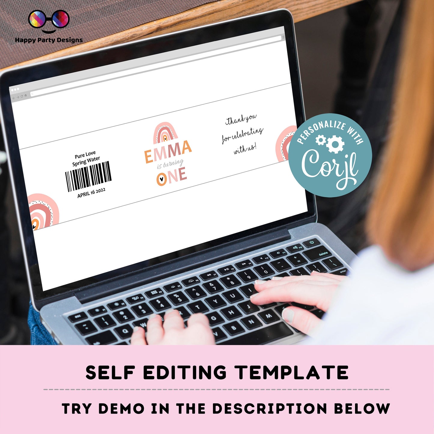 Editable boho rainbow water bottle labels | printable labels |  rainbow labels | Girl birthday |  bottle labels  | girl boho party Rainbow