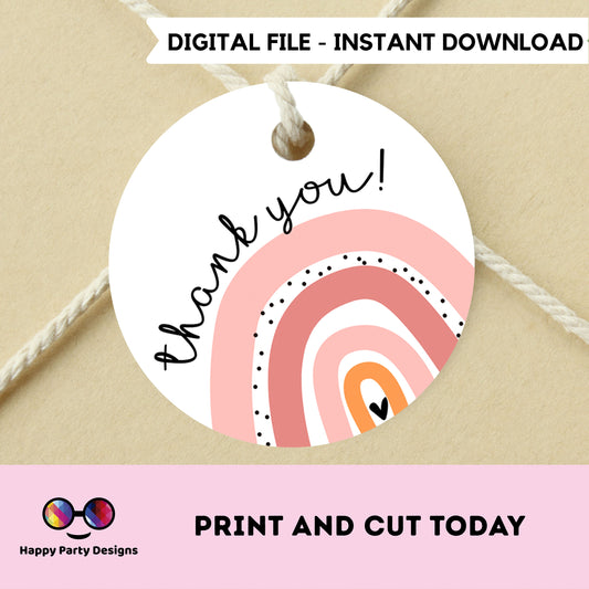 Boho rainbow round Thank You Favor Tag | Birthday Party Decoration | Boho rainbow download | Digital | PRINTABLE | Instant download