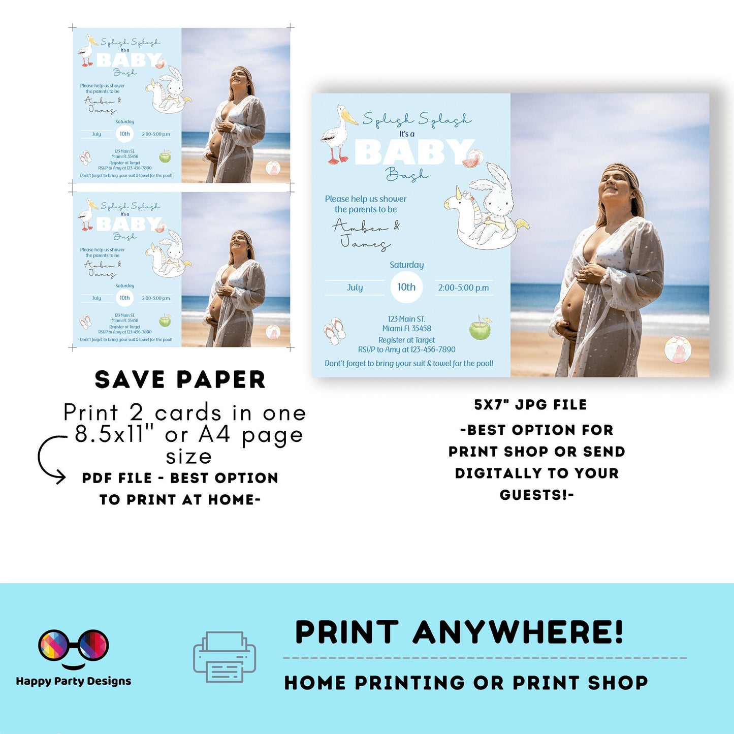 EDITABLE Pool Baby Bash invitation | Pool party Invitation with picture | Baby Shower | Instant Download | Summer baby shower #B1