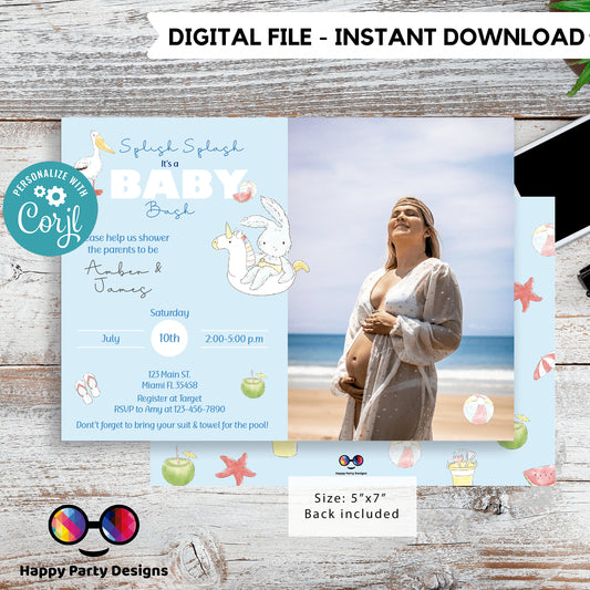 EDITABLE Pool Baby Bash invitation | Pool party Invitation with picture | Baby Shower | Instant Download | Summer baby shower #B1