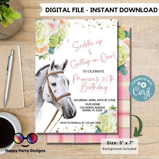 Horse Birthday Invitation | Horse Invitation | Horse Birthday Party | Horse Template | Girl Birthday Invitation | Digital File