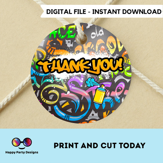 Graffiti Thank you tag | Digital graffiti printable thank you tag  | Birthday boy | Graffiti Thank You | Instant Download | round tag #K1