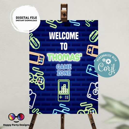Editable video gamer Welcome Sign | Digital video gamer printable Welcome sign  | Birthday boy | video gamer party | Personalize Online #K50