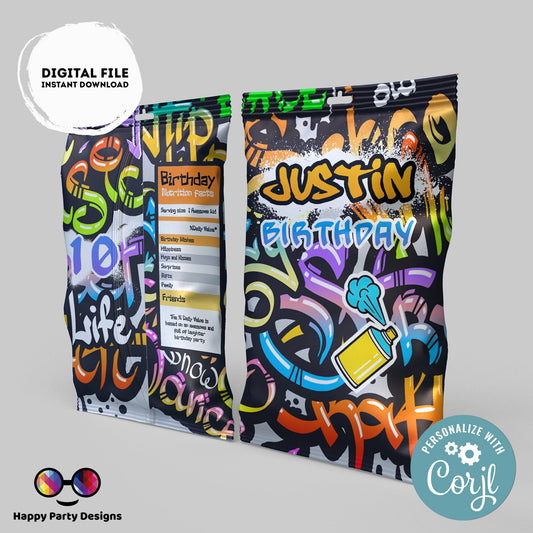 Editable Graffiti Chip Bag | Digital Graffiti  printable Chip Bag | Party Snack Graffiti  Birthday boy | Personalized Favors  Corjl #K1