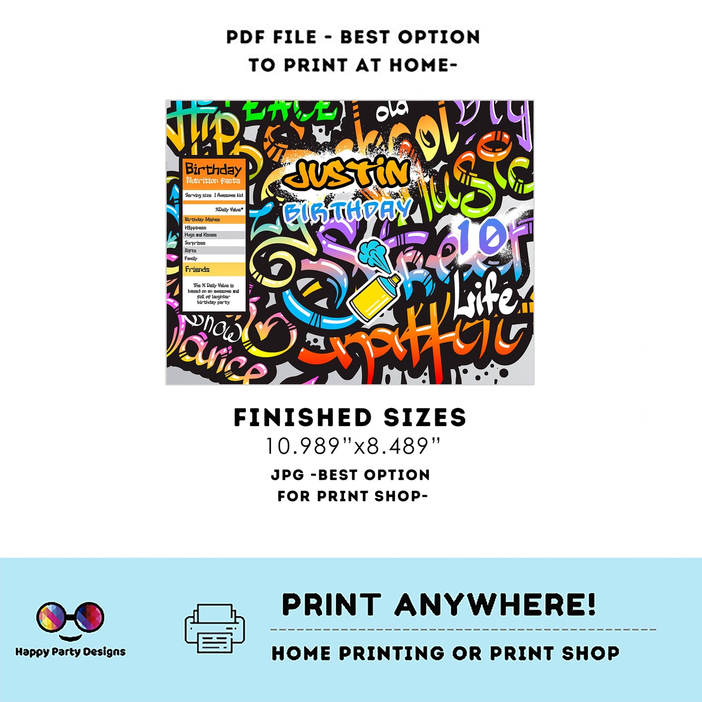 Editable Graffiti Chip Bag | Digital Graffiti  printable Chip Bag | Party Snack Graffiti  Birthday boy | Personalized Favors  Corjl #K1