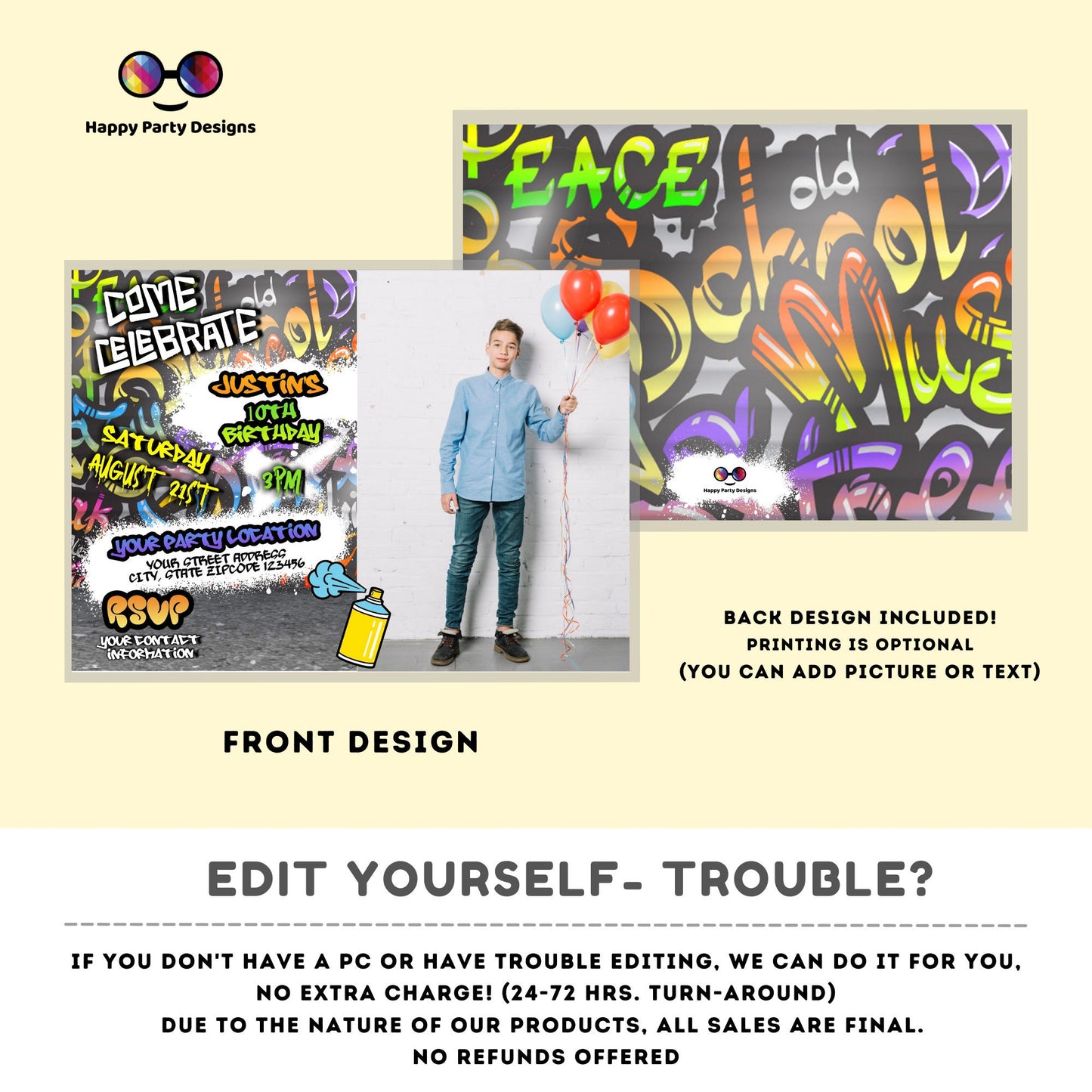 Editable Graffiti invitation with photo | Digital graffiti printable invite | Birthday boy | Graffiti Invitation | Personalize Online #K1