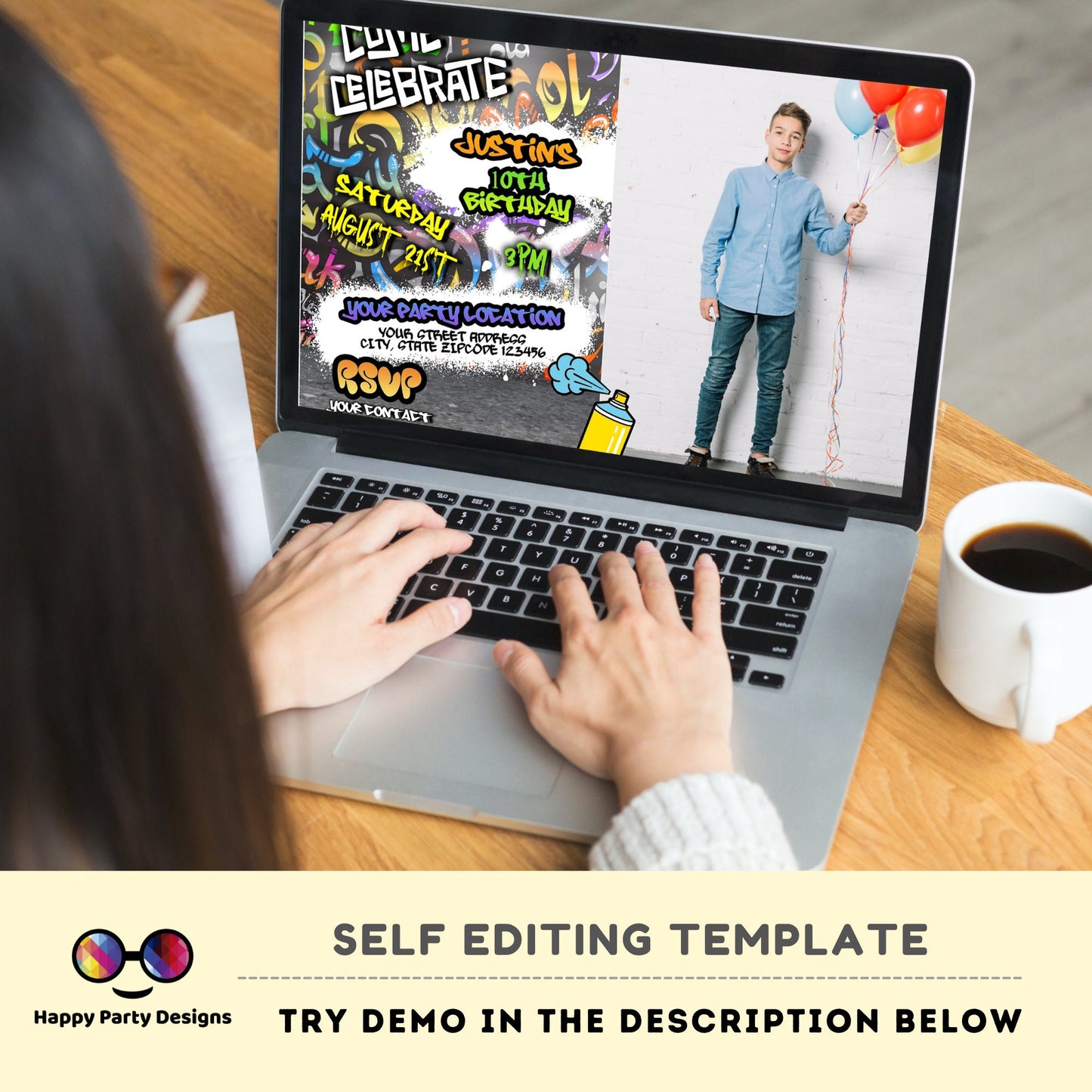 Editable Graffiti invitation with photo | Digital graffiti printable invite | Birthday boy | Graffiti Invitation | Personalize Online #K1
