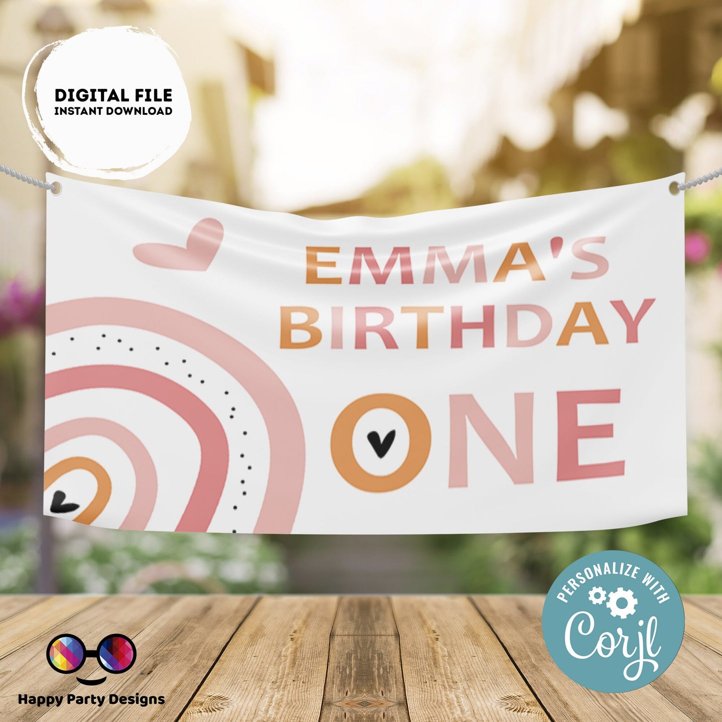 Editable Boho Rainbow  Backdrop Banner  | Digital Boho Rainbow printable Backdrop Banner | Birthday Girl | Boho Rainbow party |