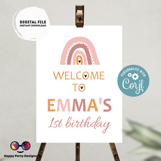 Editable Welcome Sign | boho rainbow birthday | rainbow birthday Decorations | baby Girl | rainbow Welcome Sign | boho party | rainbow