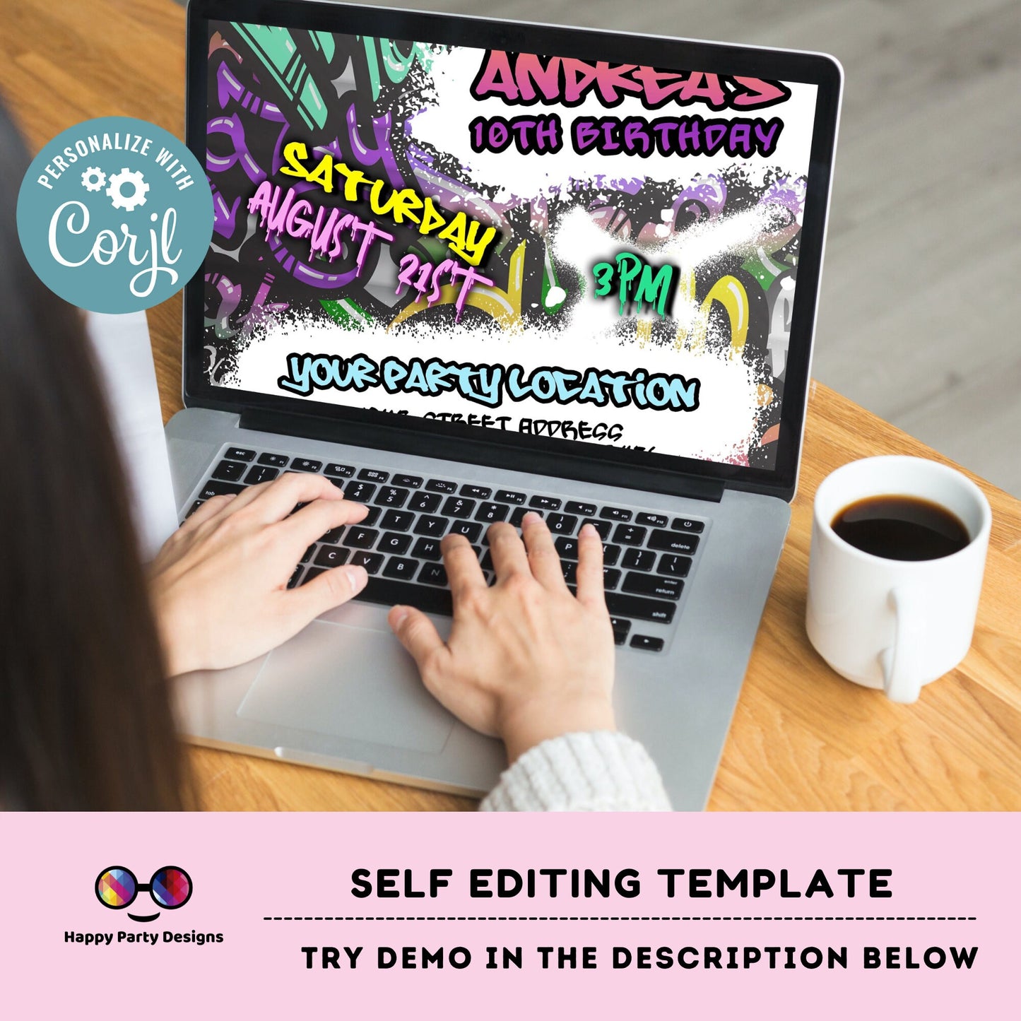 Editable Graffiti invitation | Digital graffiti printable invite | Birthday girl | Graffiti Invitation | Personalize Online