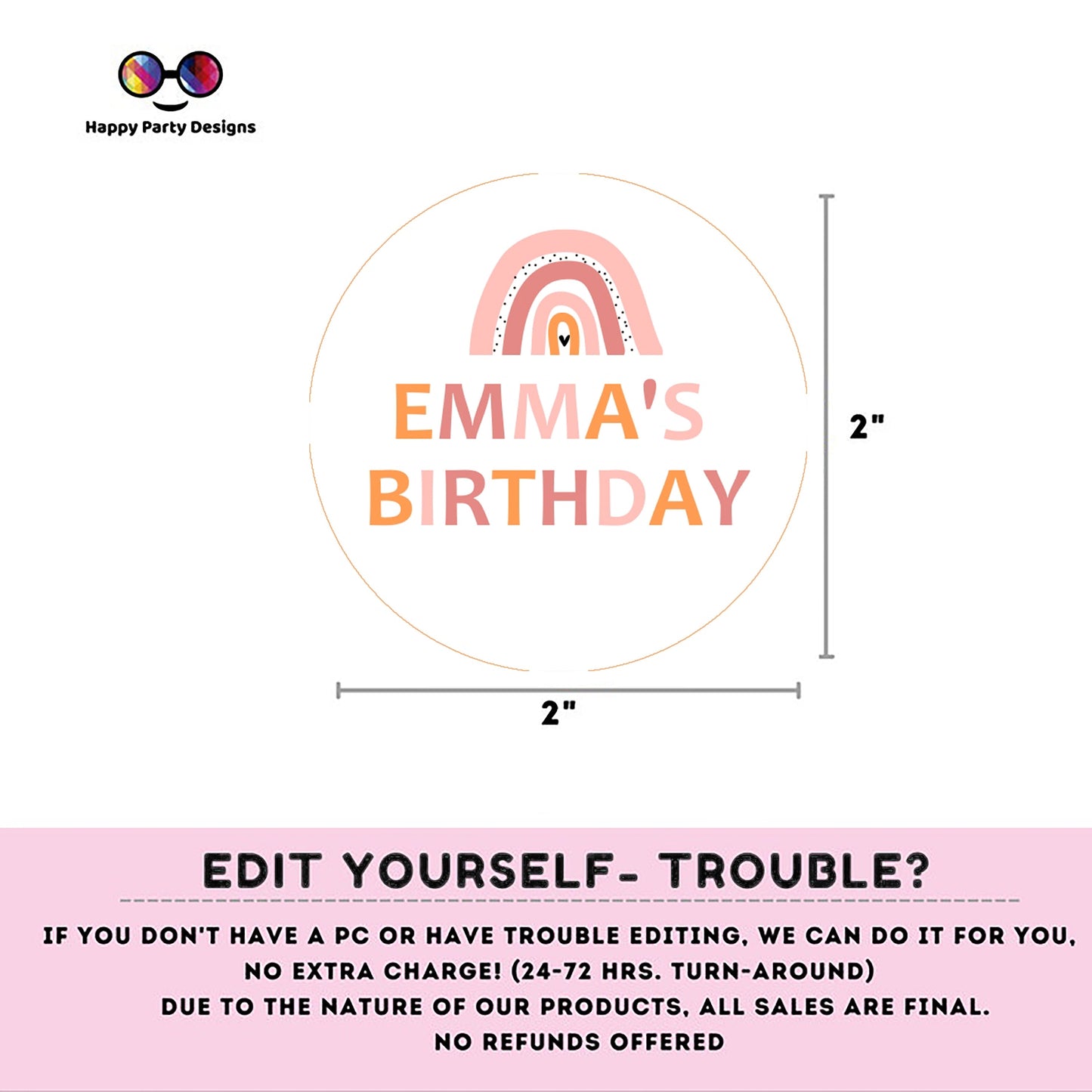 Editable boho rainbow Round cupcake toppers | rainbow birthday | Boho Birthday Party | Boho Rainbow | girl Birthday Party | stickers