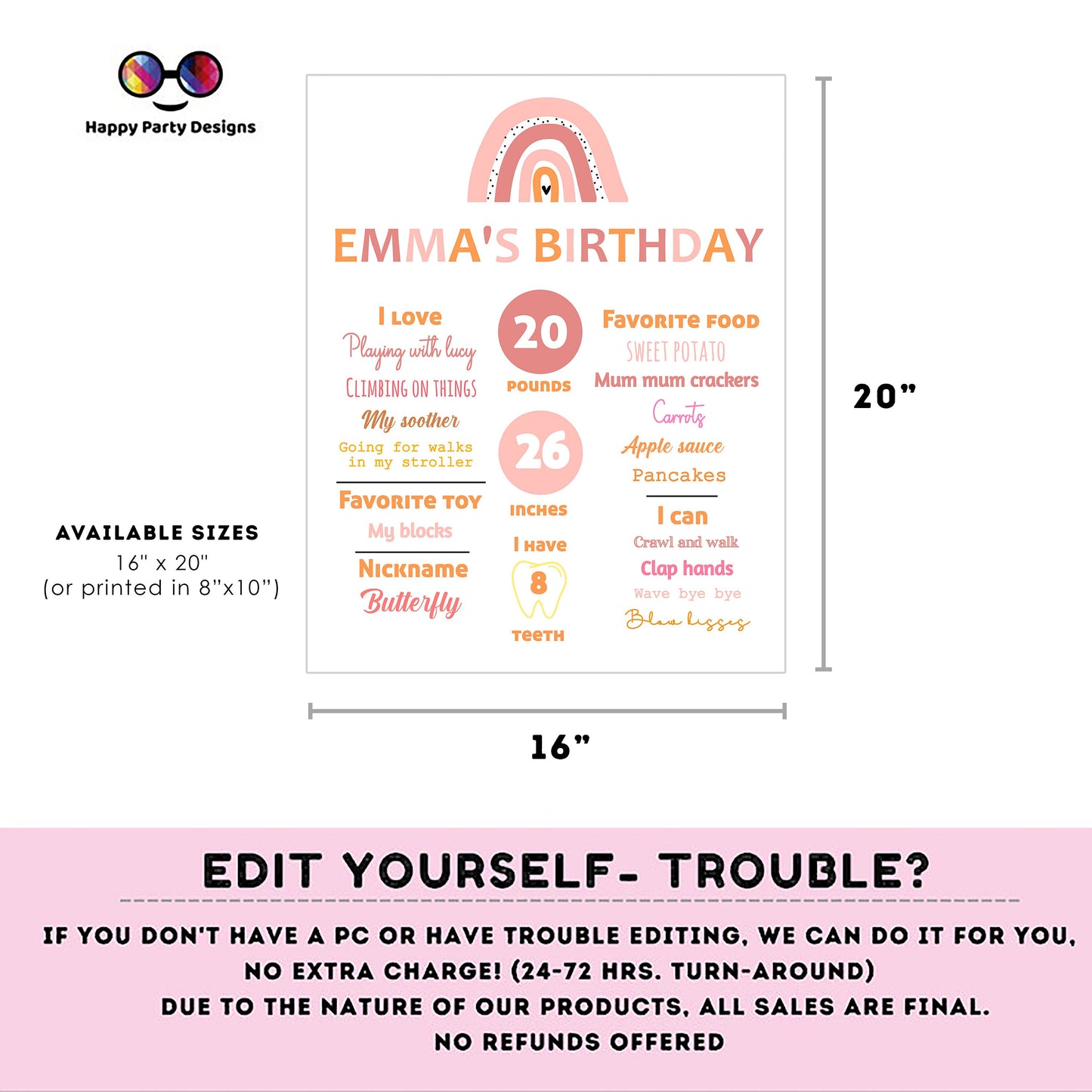 Editable Milestone Sign | Boho rainbow birthday | Rainbow birthday Decorations | baby Girl | Rainbow Sign | Boho party | Boho