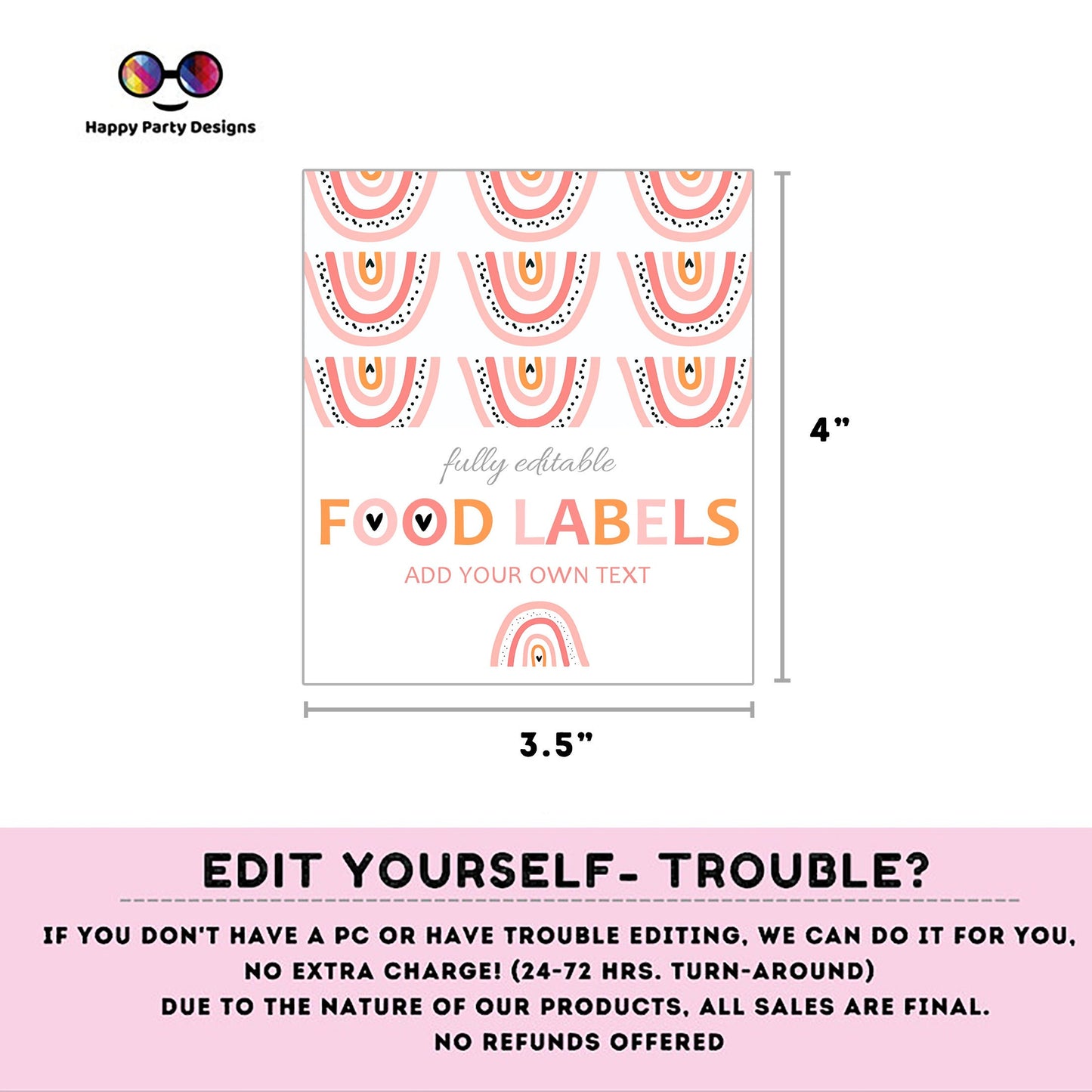 Boho rainbow Birthday food tent | Rainbow party | buffet labels | Boho birthday party | food label template