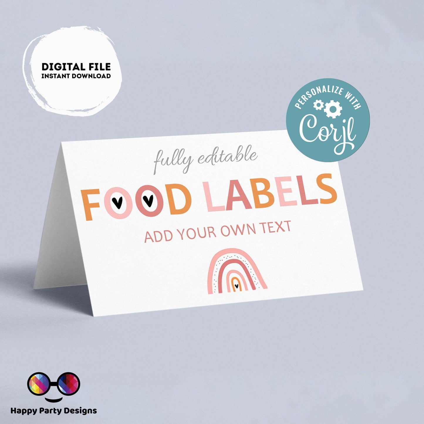 Boho rainbow Birthday food tent | Rainbow party | buffet labels | Boho birthday party | food label template