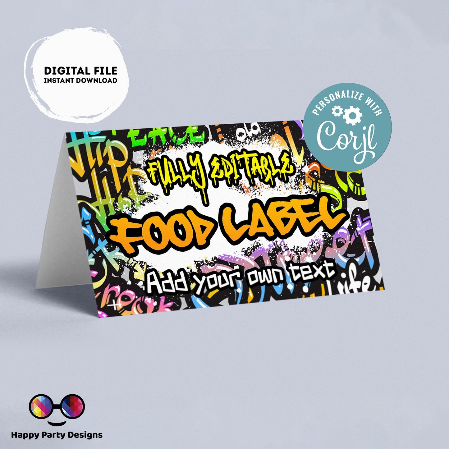 Editable Graffiti Birthday food tent | graffiti party | buffet labels | Graffiti birthday party | food label template | throwback party #K1