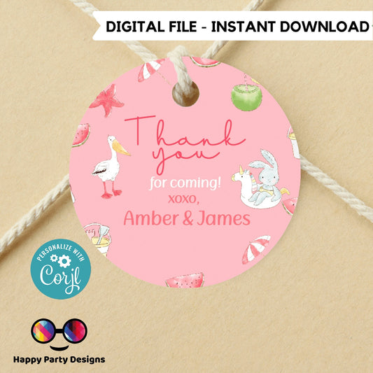 Editable Pool Baby Bash Favor Tags | Baby girl | Pool Birthday Thank you tags | Birthday Gift Tags | thank you tag Template | gift tag #B2