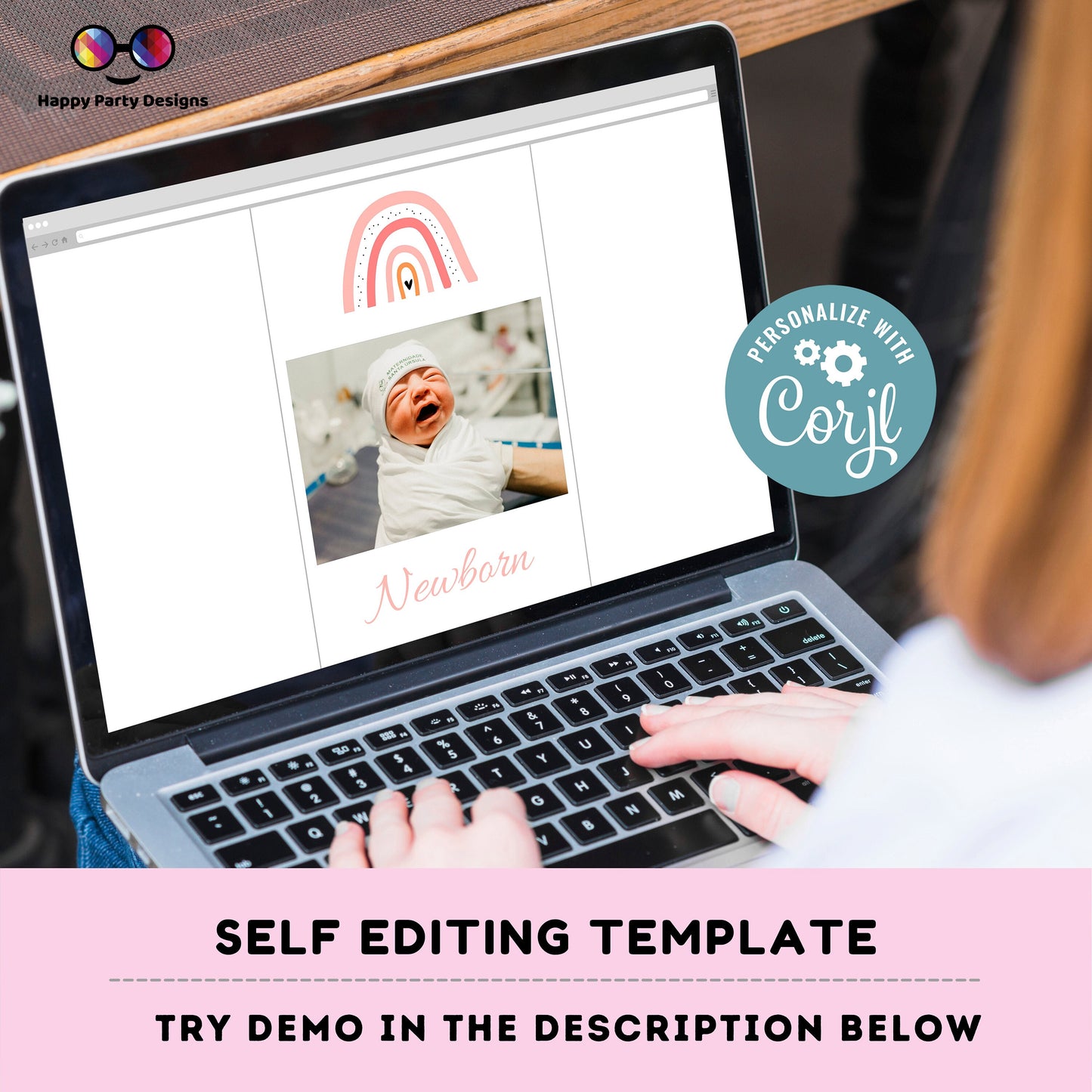 Editable Boho Rainbow Photo Banner | First Birthday | Modern 12 month Banner | Printable Rainbow Birthday | Girls Birthday Party Decor #P1