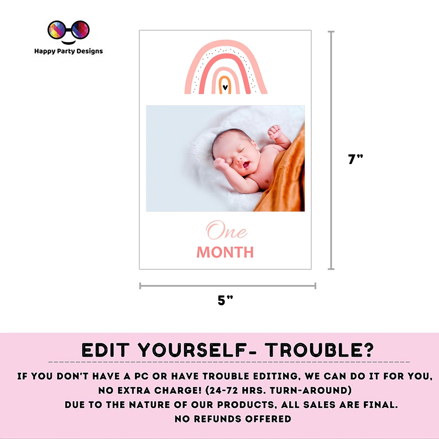 Editable Boho Rainbow Photo Banner | First Birthday | Modern 12 month Banner | Printable Rainbow Birthday | Girls Birthday Party Decor #P1