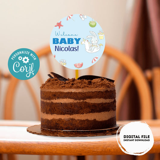 Editable Pool baby bash Cake Topper |  Pool Party Cake Topper | Baby boy Cake Topper | Centerpieces | Pool baby shower |  Summer shower #B1