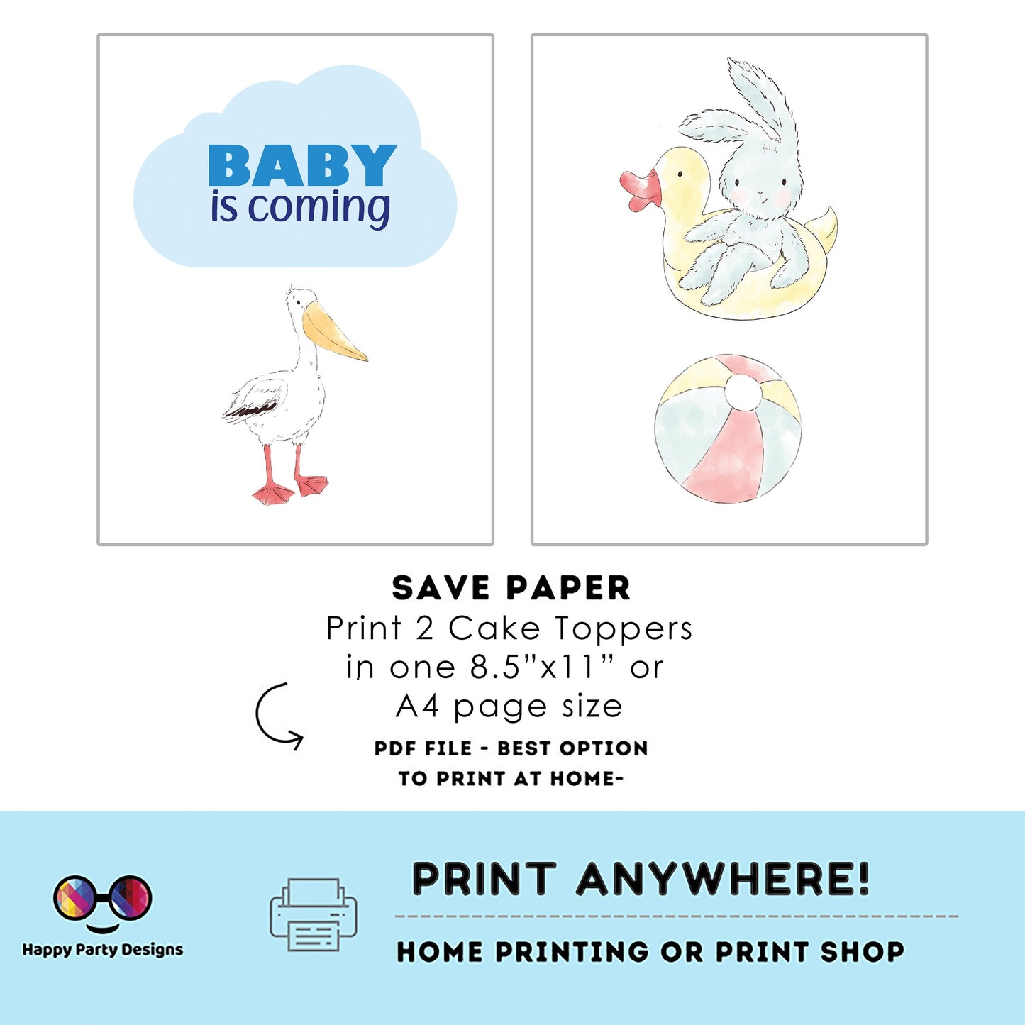 PRINTABLE pool baby shower Cake Topper | Pool Party Cake Topper | Summer Cake Topper | Center pieces | Instant download #B1