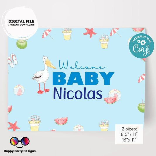 Editable Pool baby bash Placemat | Summer baby shower | Baby boy | Baby shower decor | Pool shower decor | boy baby shower #B1
