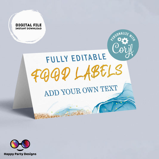Editable blue and gold baptism food tent |blue and gold | buffet labels | baptism buffet labels | blue and gold baptism | blue christening