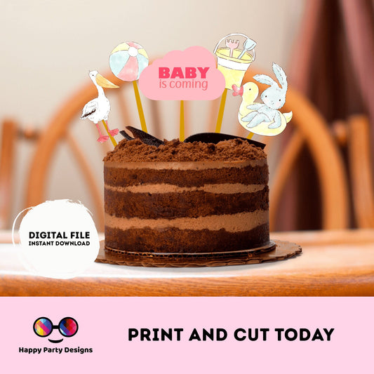 PRINTABLE pool baby shower Cake Topper | Pool Party Cake Topper | Summer Cake Topper | Center pieces | Instant download #B2