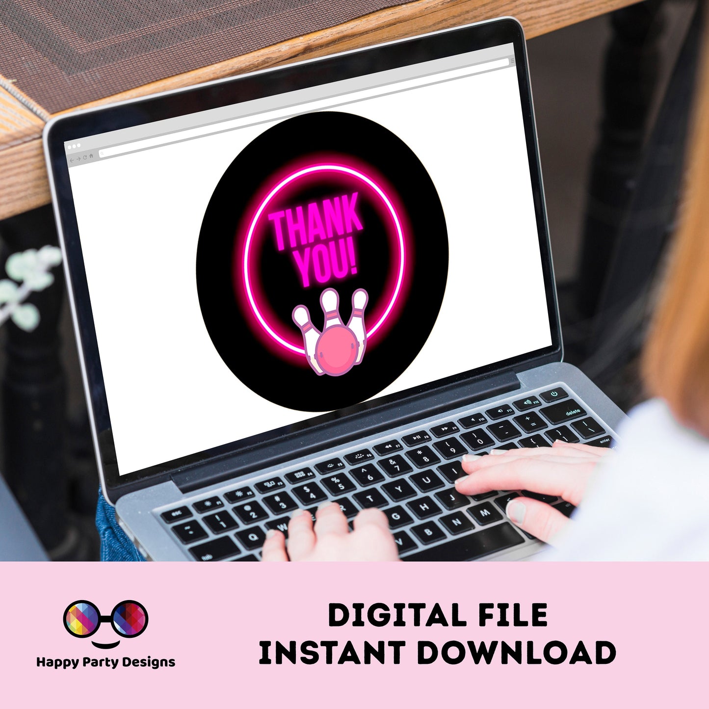 Neon bowling round Thank you tag | Instant printable thank you tag  | Birthday girl | Neon Thank You tag |  bowling #KID3