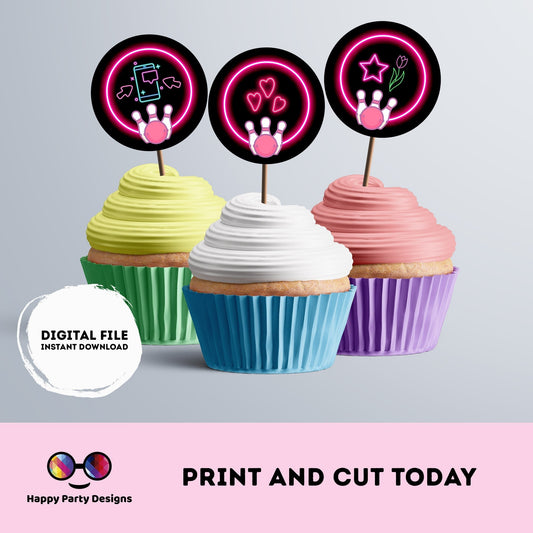 Neon bowling cupcake toppers | Instant download | Bowling | neon Party | Bowling party | neon bowling Birthday Party #KID3