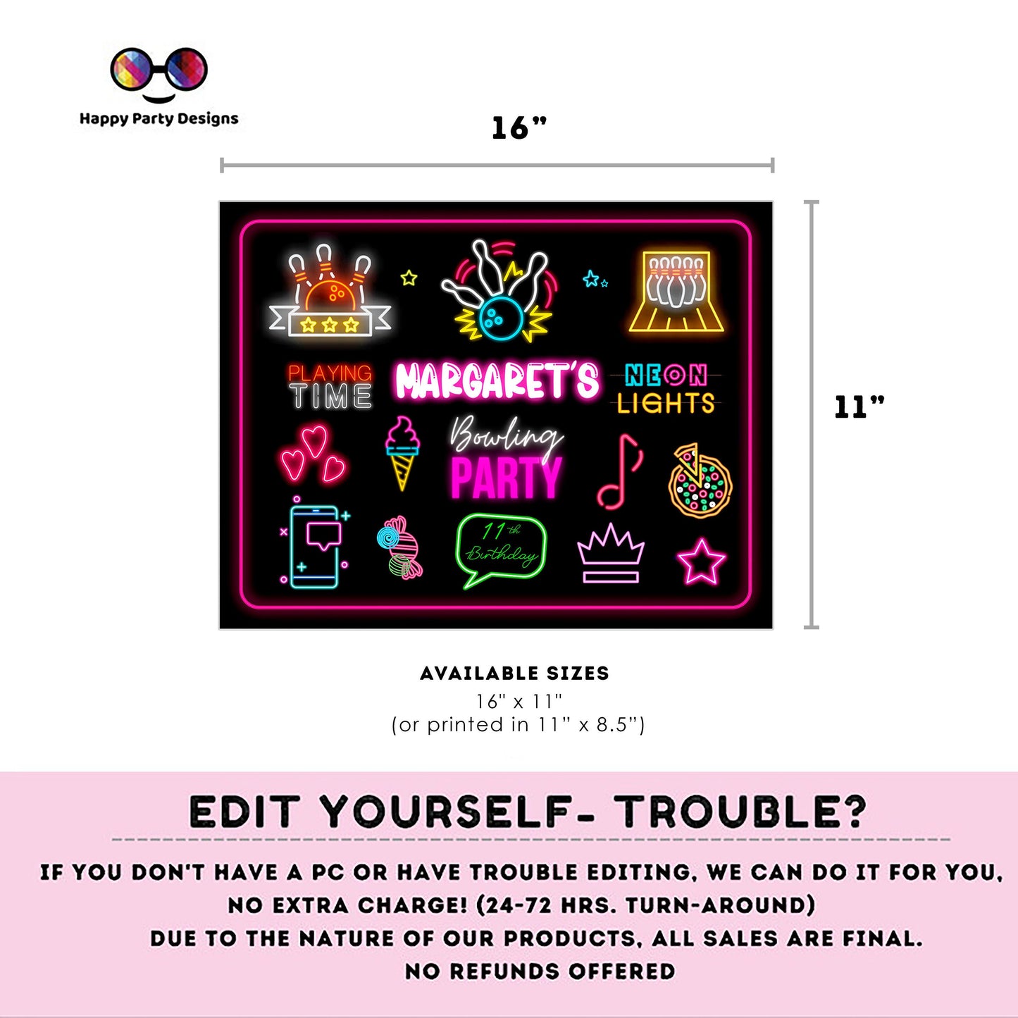 Editable bowling placemat | Digital bowling printable placemat  | Birthday Girl | Bowling placemat | Personalize Online #KID3