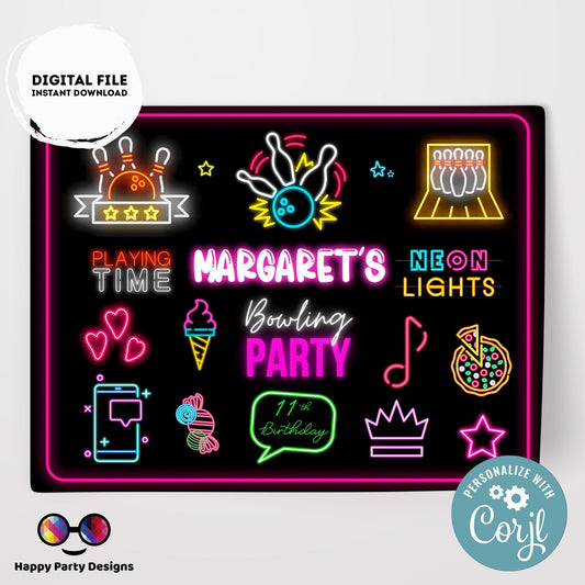 Editable bowling placemat | Digital bowling printable placemat  | Birthday Girl | Bowling placemat | Personalize Online #KID3