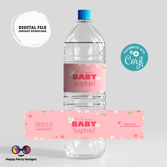 Editable pool baby bash water bottle labels | digital labels |  printable baby shower labels | Summer |  bottle labels  | Baby girl #B2