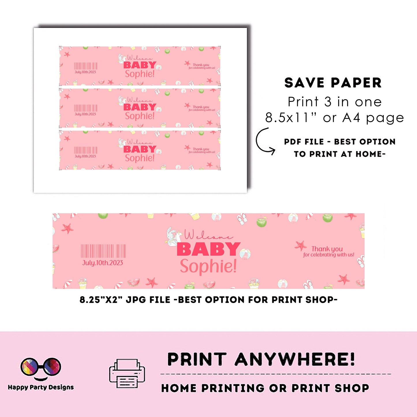 Editable pool baby bash water bottle labels | digital labels |  printable baby shower labels | Summer |  bottle labels  | Baby girl #B2