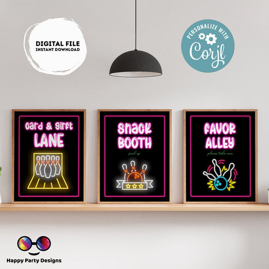 Editable Bowling Signs (4) | Bowling  birthday | Bowling  birthday Decorations | Girl | Bowling  buffet Sign | Bowling  party #KID3